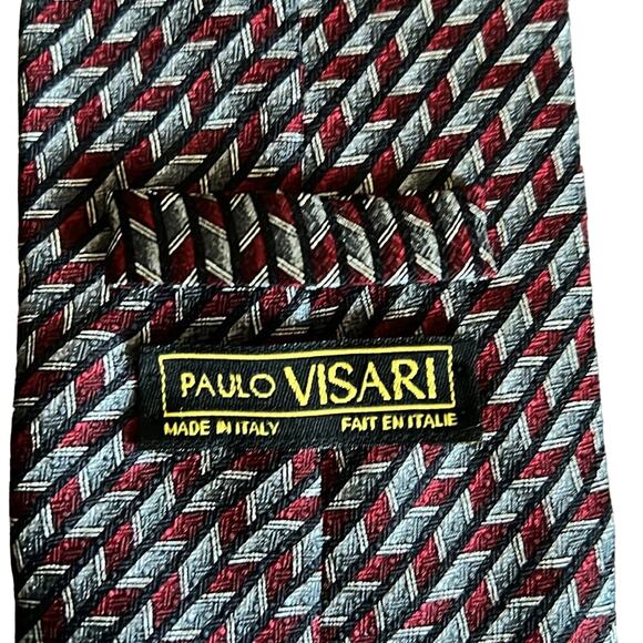 Paulo Vasari Gray/Burgundy Abstract Design 100% Silk Neck Tie Made In Italy - Picture 2 of 8